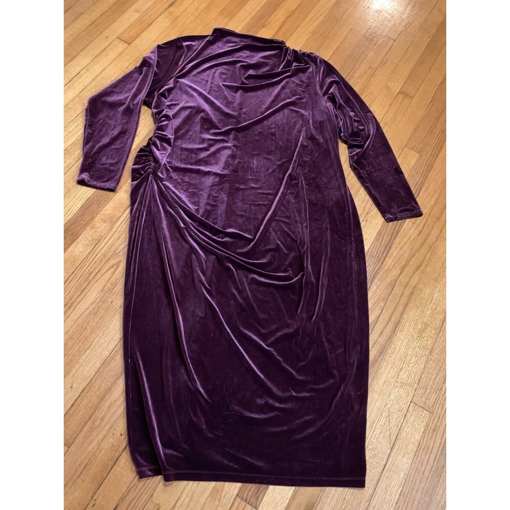 Ashley Graham Long Sleeve Velvet Midi Dress in Burgundy Holiday Party 5X New